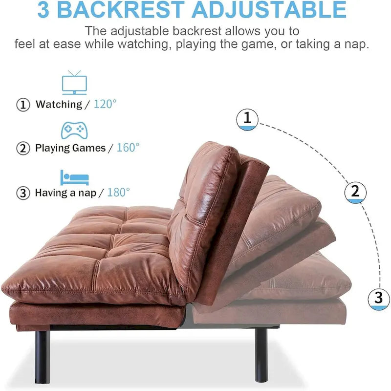 Sofa Bed, Convertible Futon Sleeper Couch Daybed with Adjustable Armrests for Studio, Apartment, Office, Small Space