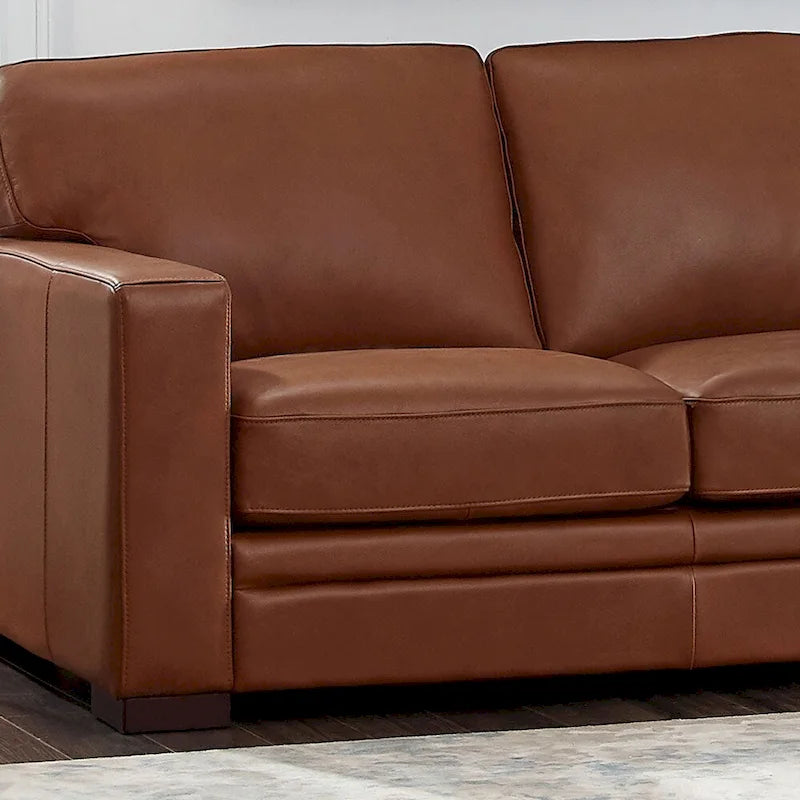 Hydeline Dillon Top Grain Leather Loveseat With Feather, Memory Foam and Springs