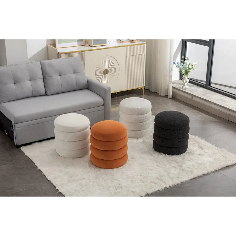Velvet Round Ottoman Footrest Stool