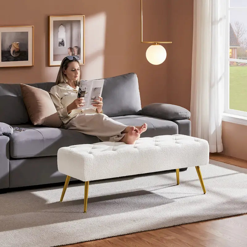 Yaheetech Upholstered Footstool Velvet Ottoman Button-Tufted Table Bench - 451617
