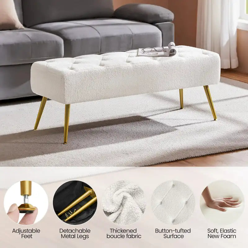 Yaheetech Upholstered Footstool Velvet Ottoman Button-Tufted Table Bench - 451617