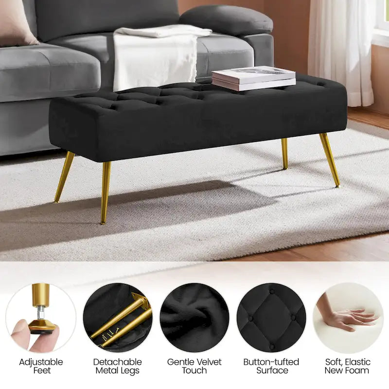Yaheetech Upholstered Footstool Velvet Ottoman Button-Tufted Table Bench - 451617