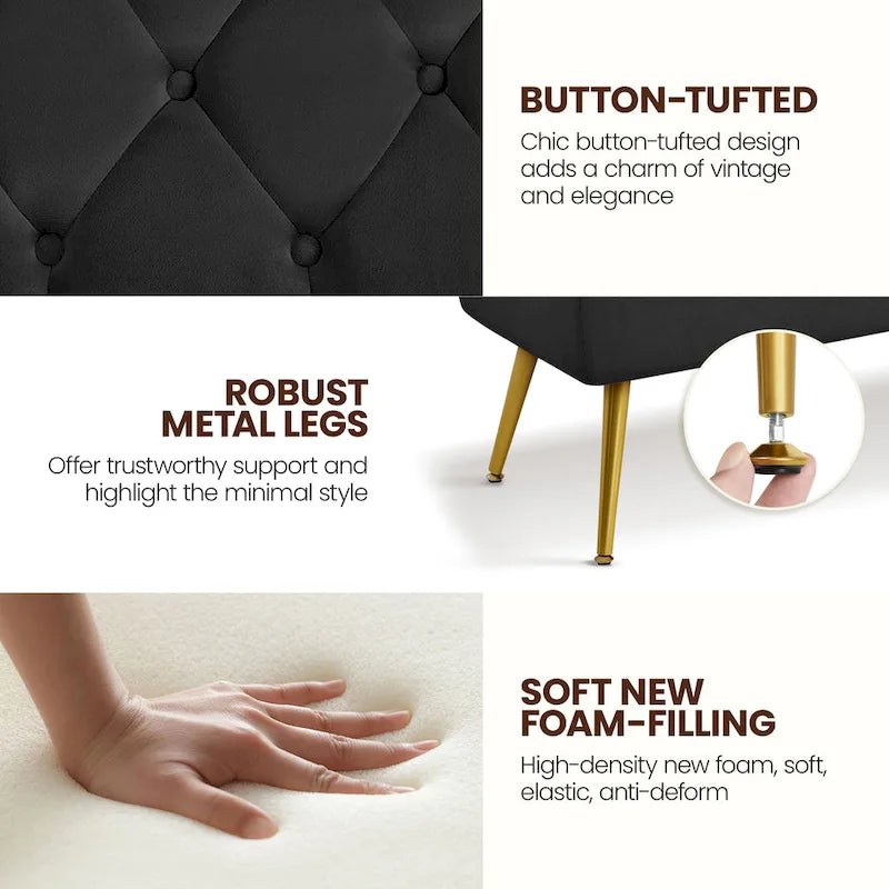 Yaheetech Upholstered Footstool Velvet Ottoman Button-Tufted Table Bench - 451617