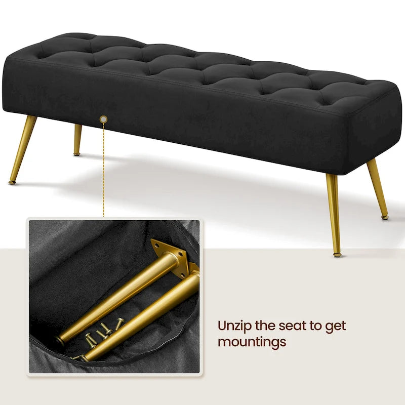 Yaheetech Upholstered Footstool Velvet Ottoman Button-Tufted Table Bench - 451617