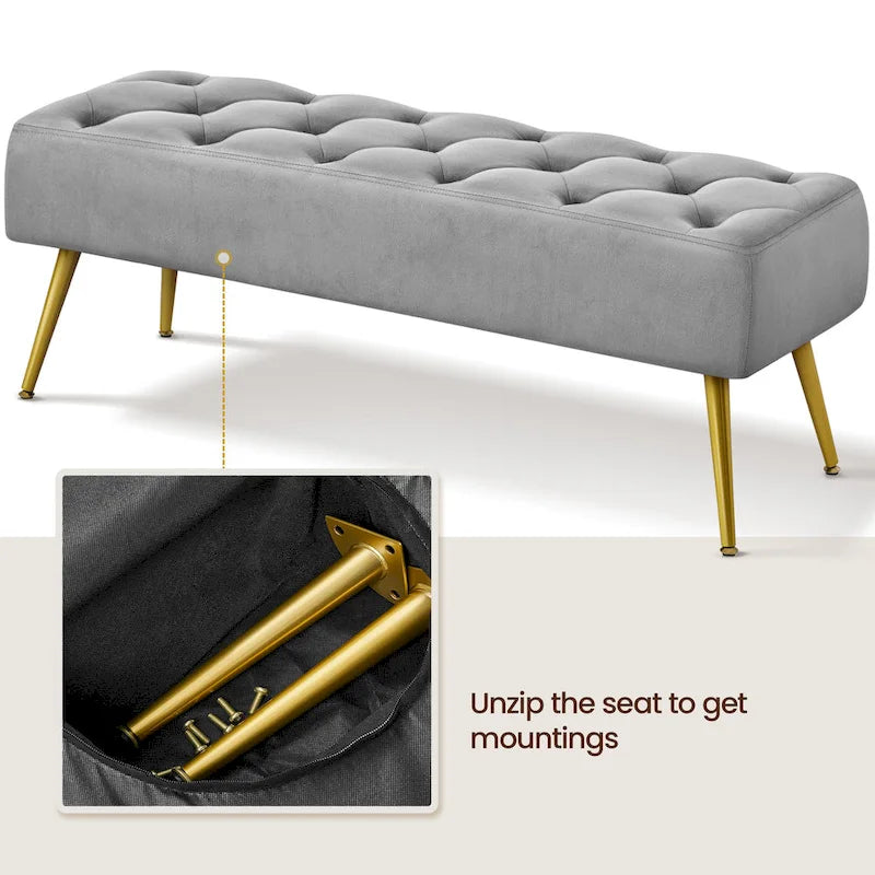 Yaheetech Upholstered Footstool Velvet Ottoman Button-Tufted Table Bench - 451617