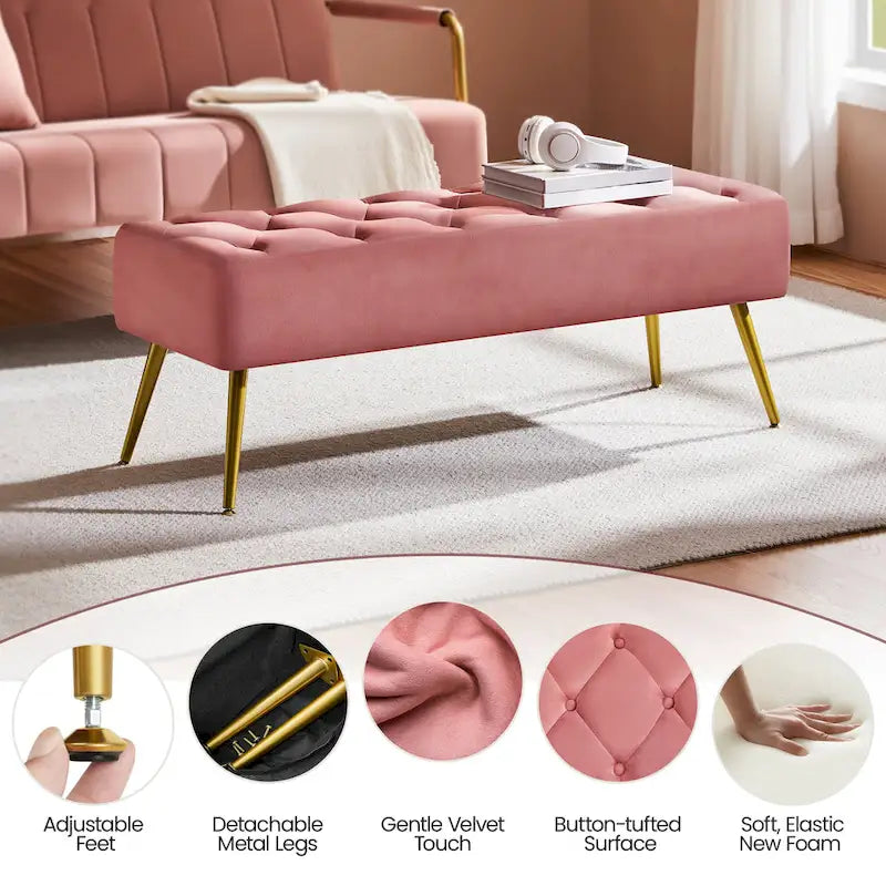 Yaheetech Upholstered Footstool Velvet Ottoman Button-Tufted Table Bench - 451617