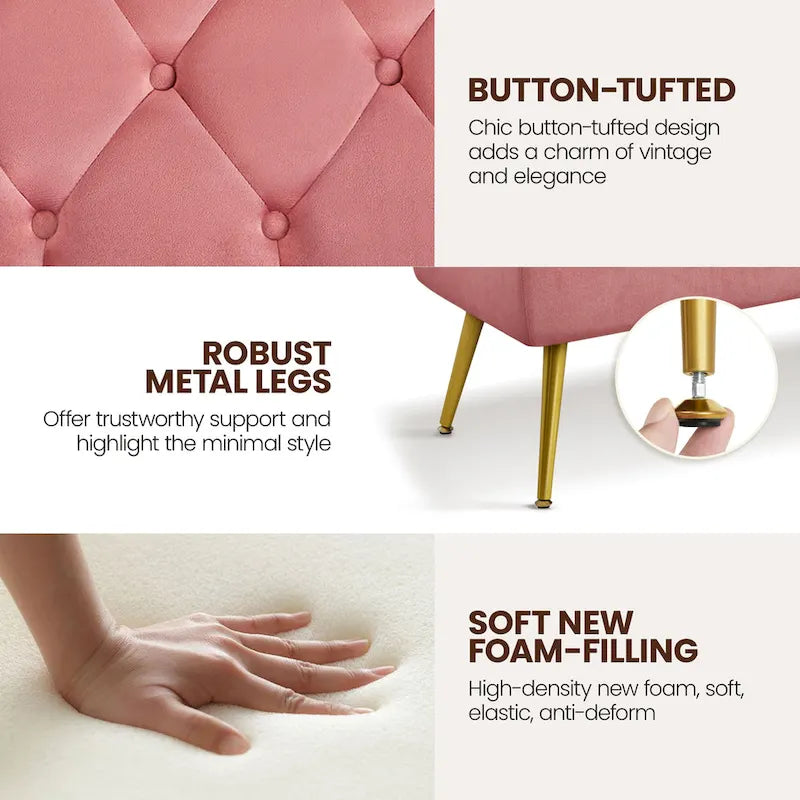 Yaheetech Upholstered Footstool Velvet Ottoman Button-Tufted Table Bench - 451617