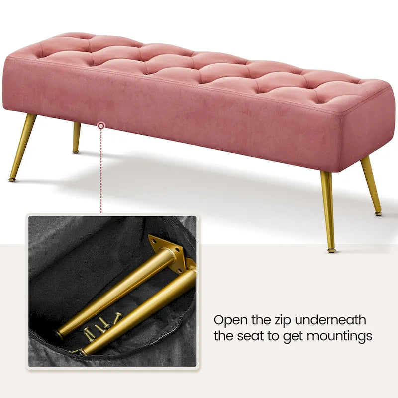 Yaheetech Upholstered Footstool Velvet Ottoman Button-Tufted Table Bench - 451617