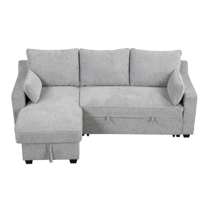 Grey L-Shaped Sleeper Sofa with Storage Chaise and USB Ports