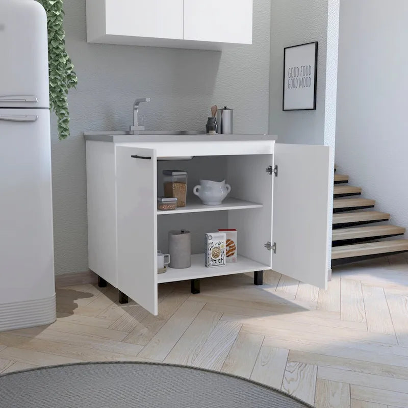Napoles 2 Utility Sink with Cabinet, Stainless Steel Countertop, Interior Shelf