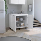 Napoles 2 Utility Sink with Cabinet, Stainless Steel Countertop, Interior Shelf