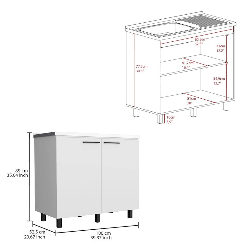 Napoles 2 Utility Sink with Cabinet, Stainless Steel Countertop, Interior Shelf