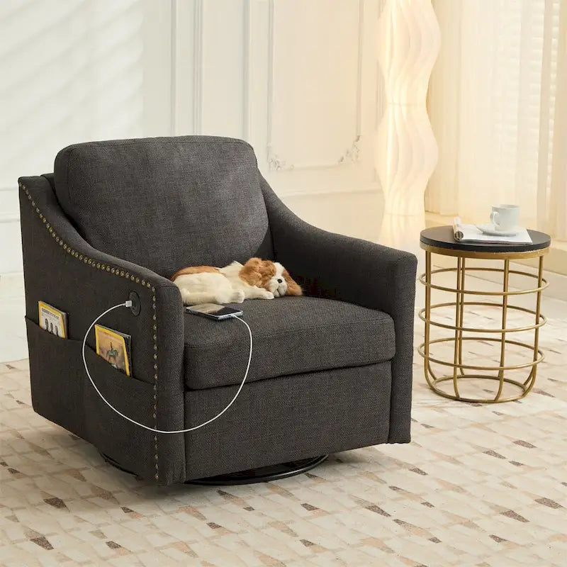 Modern Fabric Accent Swivel Chair with USB Ports, Set of 1