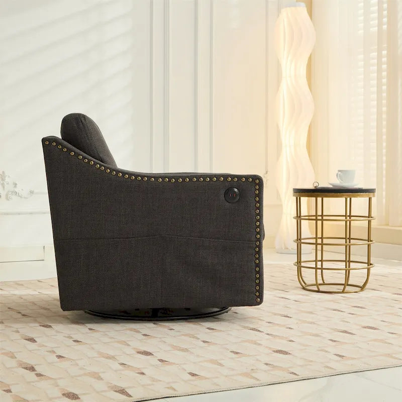 Modern Fabric Accent Swivel Chair with USB Ports, Set of 1