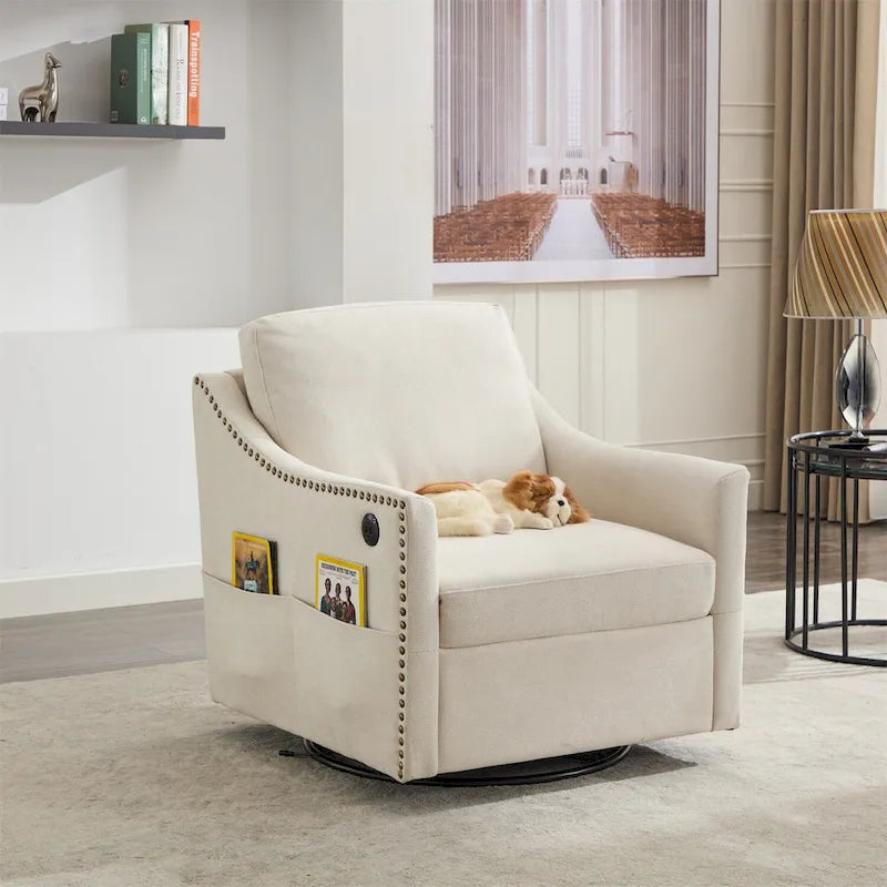 Modern Fabric Accent Swivel Chair with USB Ports, Set of 1