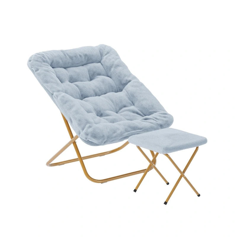 Oversized Folding Upholstered Saucer Chair with Ottoman