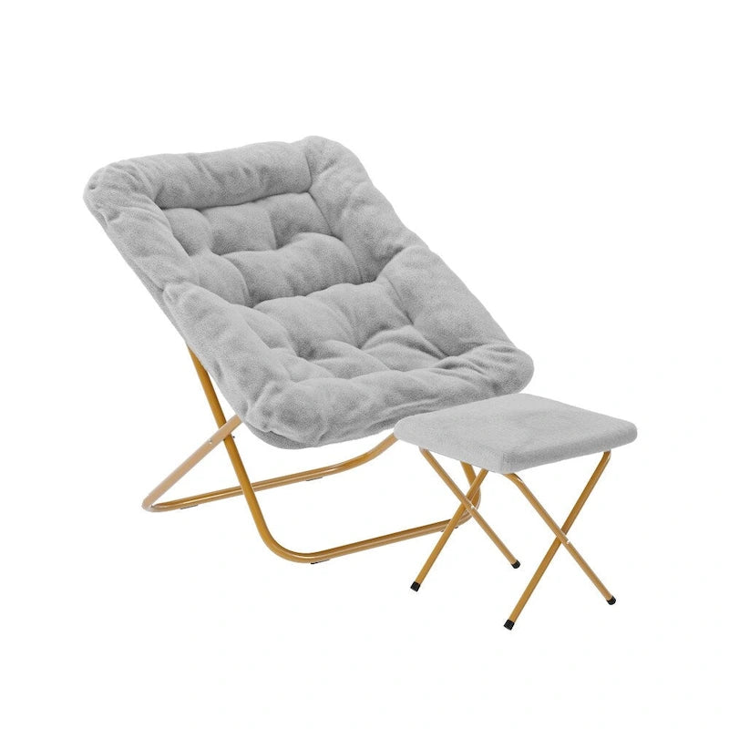 Oversized Folding Upholstered Saucer Chair with Ottoman