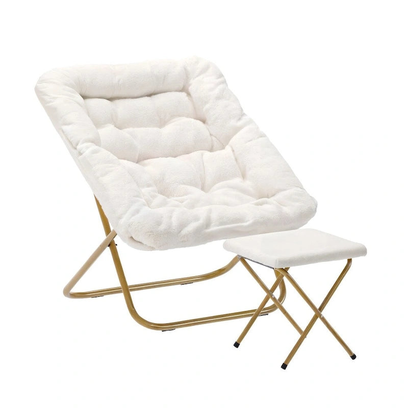 Oversized Folding Upholstered Saucer Chair with Ottoman