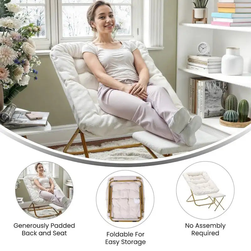 Oversized Folding Upholstered Saucer Chair with Ottoman