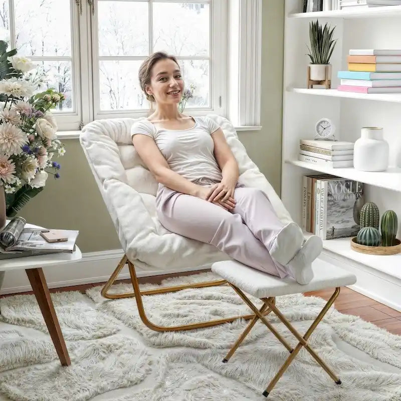 Oversized Folding Upholstered Saucer Chair with Ottoman
