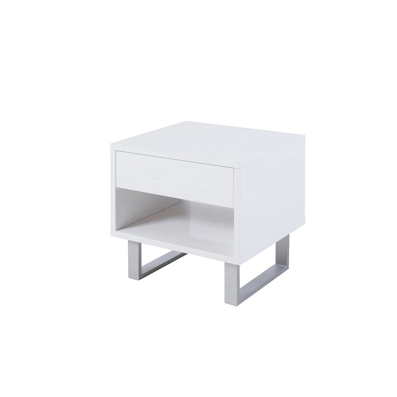 Mila High Glossy White Rectangular 1-drawer End Table