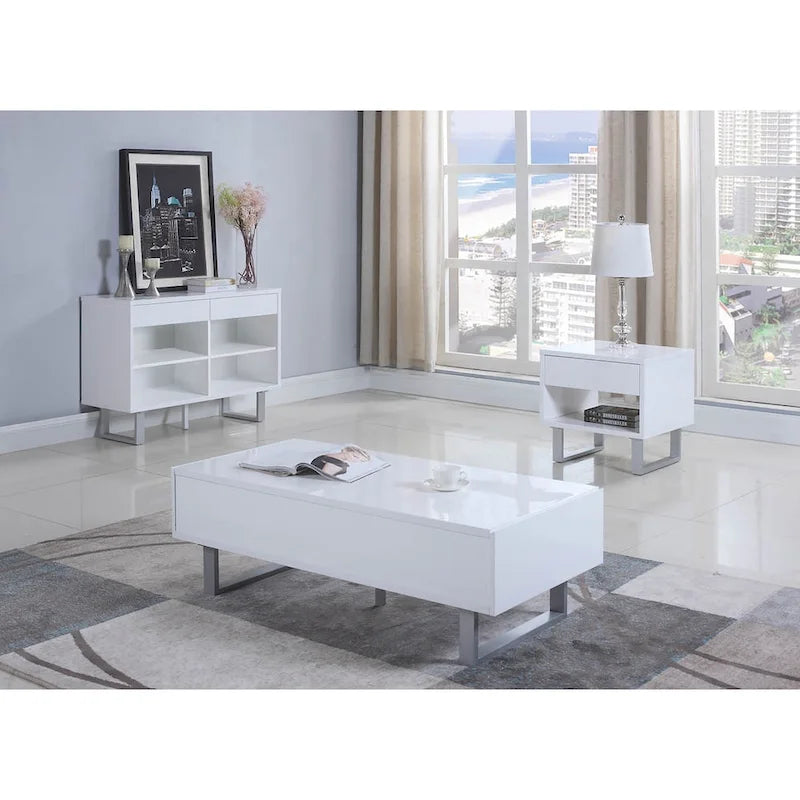Mila High Glossy White Rectangular 1-drawer End Table