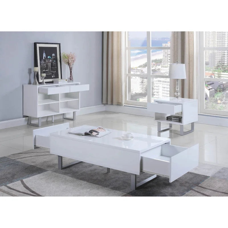 Mila High Glossy White Rectangular 1-drawer End Table