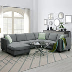 112*87 Sectional Sofa Couche Living Room Sets,7 Seats Sectional Sofa with Ottoman, L Shape Sofa Corner Couch Set with 3 Pillows