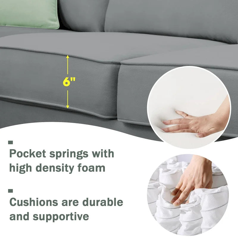 112*87 Sectional Sofa Couche Living Room Sets,7 Seats Sectional Sofa with Ottoman, L Shape Sofa Corner Couch Set with 3 Pillows