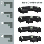 112*87 Sectional Sofa Couche Living Room Sets,7 Seats Sectional Sofa with Ottoman, L Shape Sofa Corner Couch Set with 3 Pillows