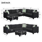 112*87 Sectional Sofa Couche Living Room Sets,7 Seats Sectional Sofa with Ottoman, L Shape Sofa Corner Couch Set with 3 Pillows