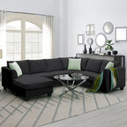 112*87 Sectional Sofa Couche Living Room Sets,7 Seats Sectional Sofa with Ottoman, L Shape Sofa Corner Couch Set with 3 Pillows
