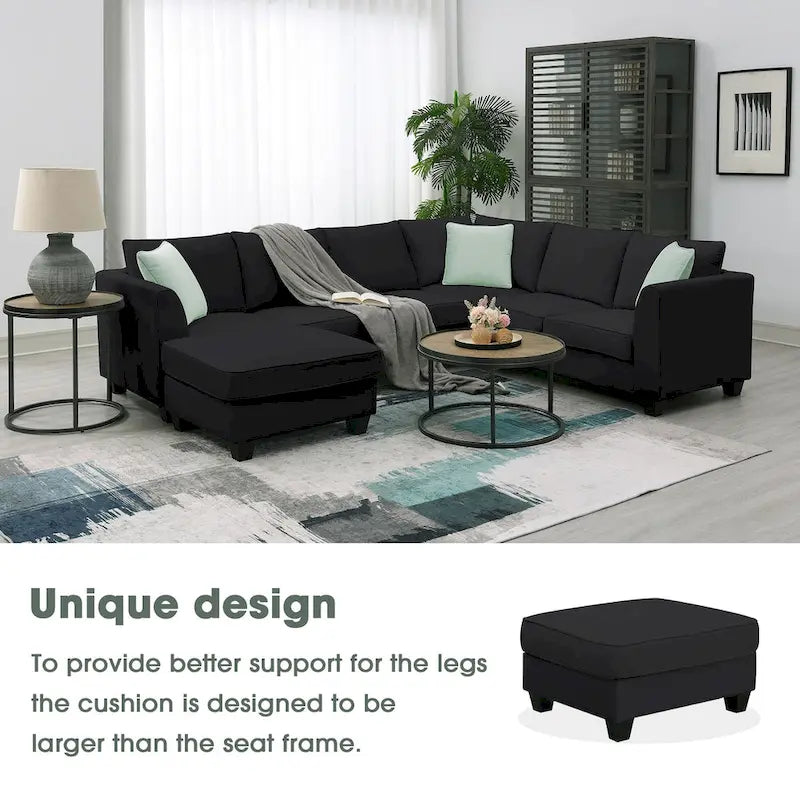 112*87 Sectional Sofa Couche Living Room Sets,7 Seats Sectional Sofa with Ottoman, L Shape Sofa Corner Couch Set with 3 Pillows