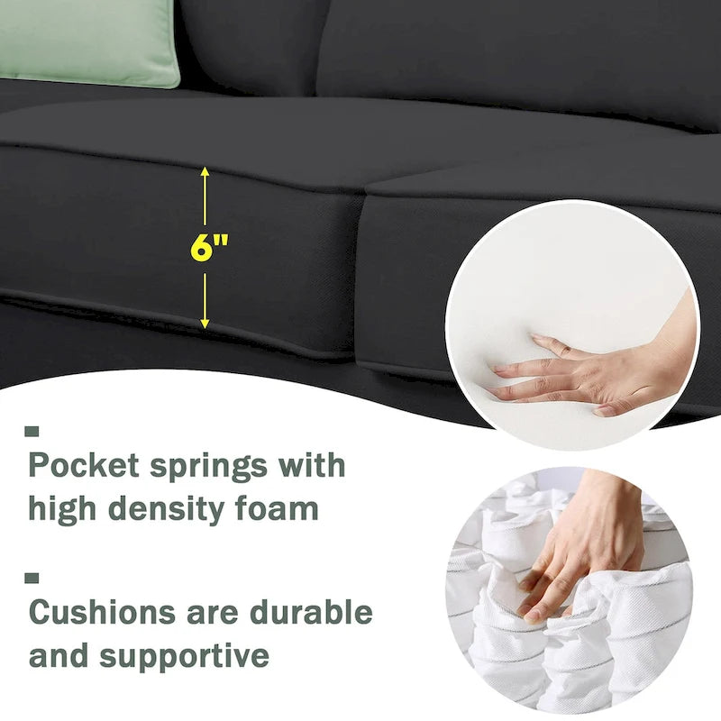 112*87 Sectional Sofa Couche Living Room Sets,7 Seats Sectional Sofa with Ottoman, L Shape Sofa Corner Couch Set with 3 Pillows