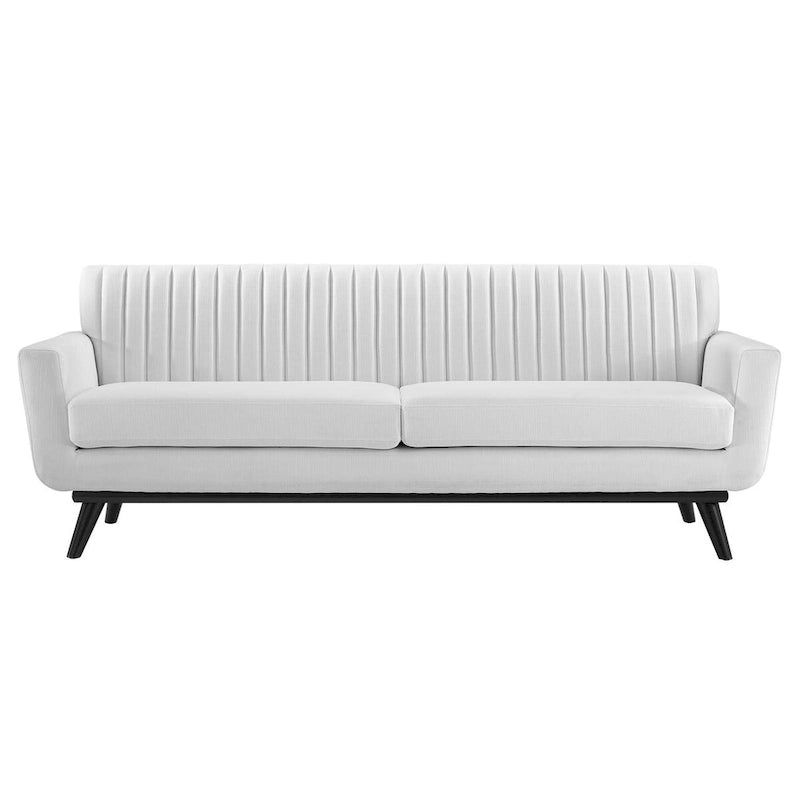 Grey Channel Tufted Fabric Sofa with Black Legs