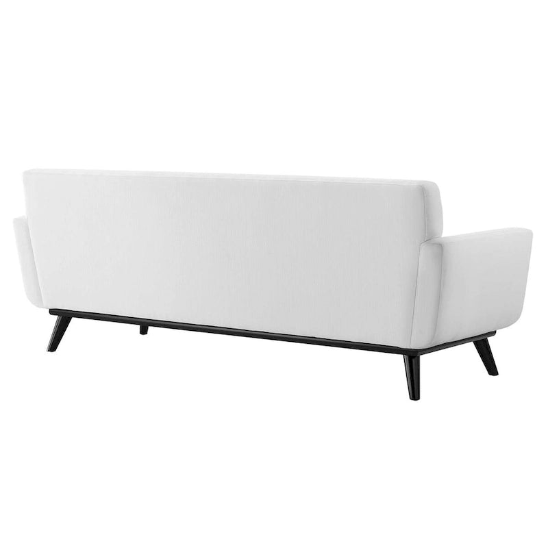 Grey Channel Tufted Fabric Sofa with Black Legs