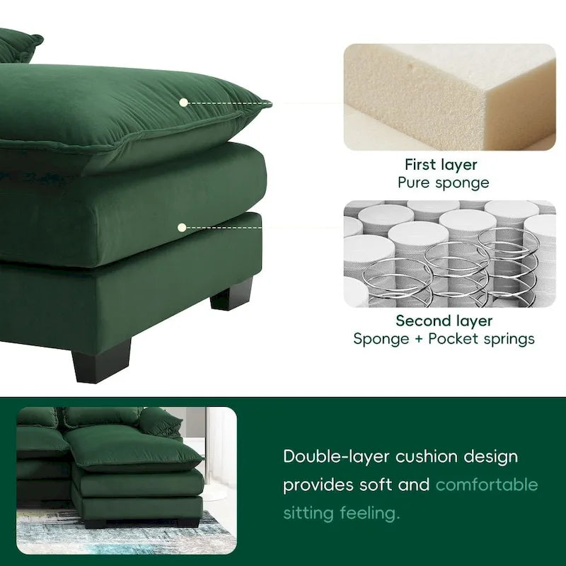 110*55 Modern U-Shaped Sectional Sofa with Waist Pillows,6-Seat Upholstered Symmetrical Sofa Furniture