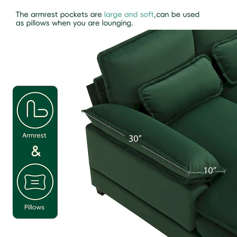 110*55 Modern U-Shaped Sectional Sofa with Waist Pillows,6-Seat Upholstered Symmetrical Sofa Furniture