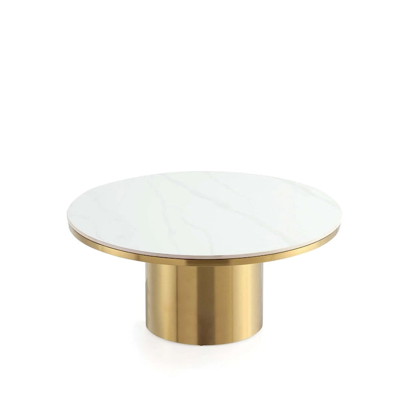 Round Coffee Table with Sintered Stone Top and Gold Base