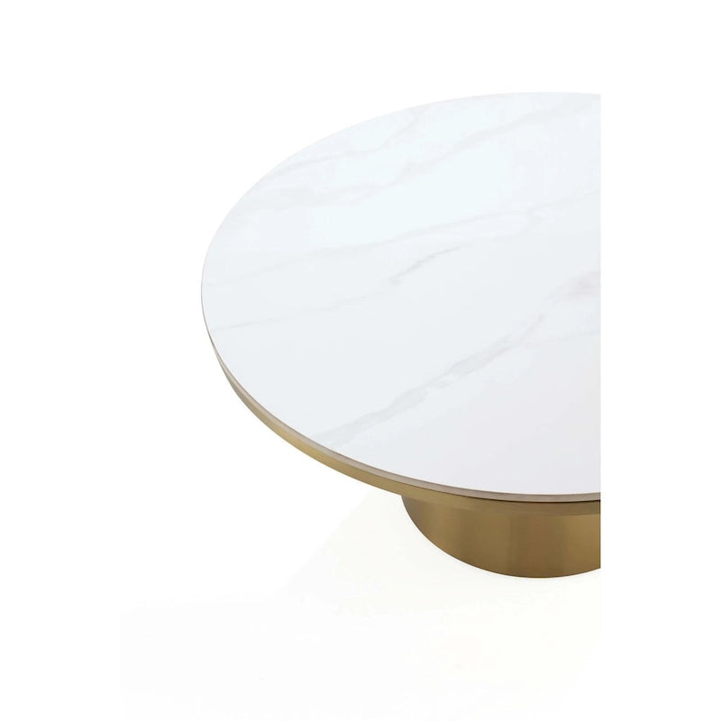 Round Coffee Table with Sintered Stone Top and Gold Base
