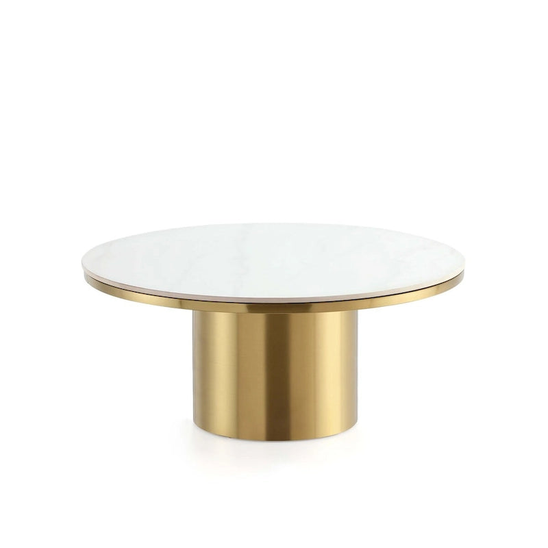 Round Coffee Table with Sintered Stone Top and Gold Base
