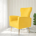 Velvet Accent Chair, Wingback Arm Chair with Gold Legs, Upholstered Single Sofa for Living Room Bedroom