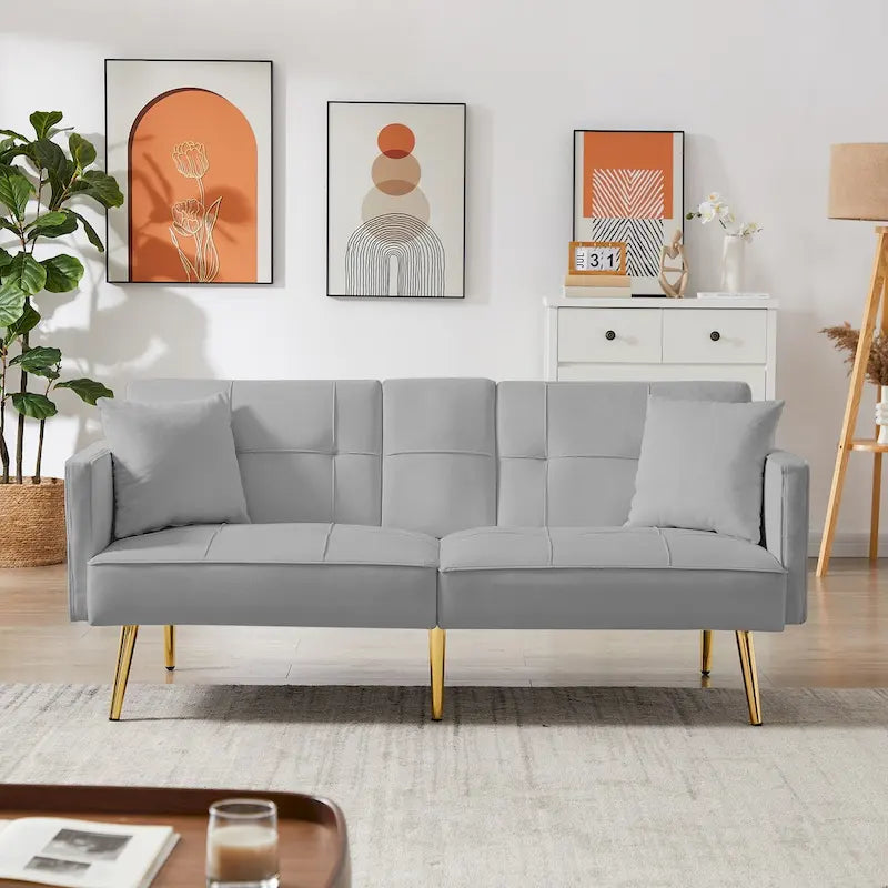 Velvet Futon Sofa Bed with Gold Metal Legs for Living Room, Entryway, Hallway, Office