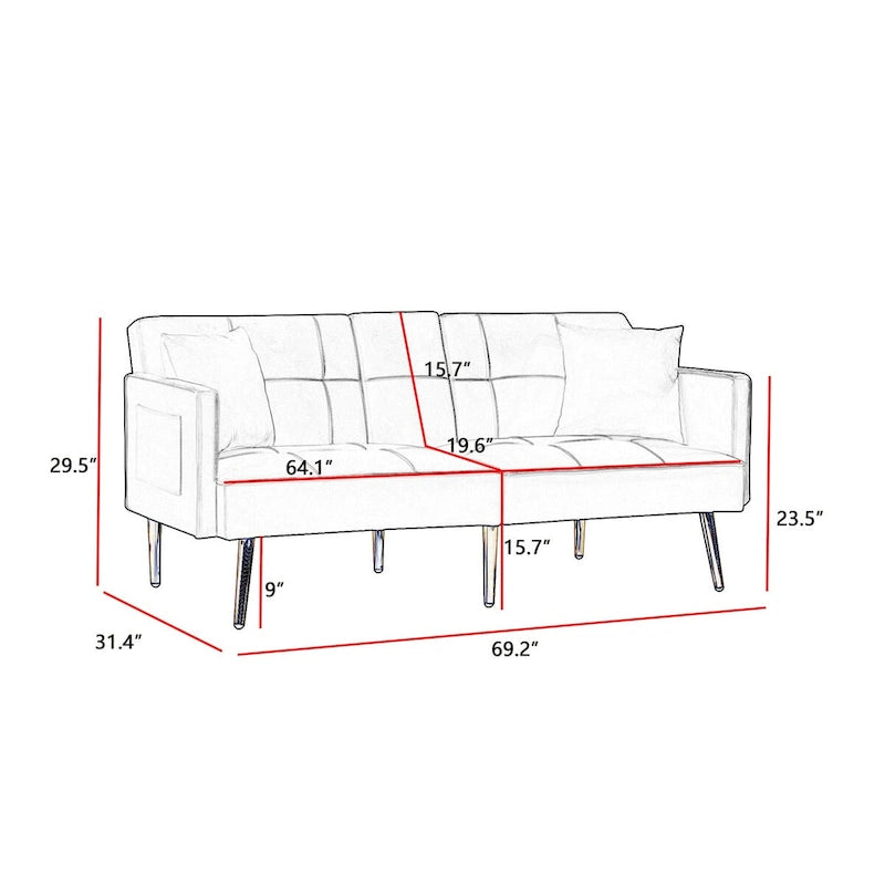 Velvet Futon Sofa Bed with Gold Metal Legs for Living Room, Entryway, Hallway, Office