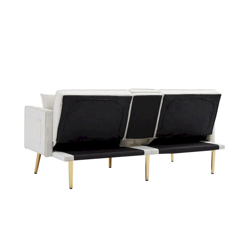Velvet Futon Sofa Bed with Gold Metal Legs for Living Room, Entryway, Hallway, Office