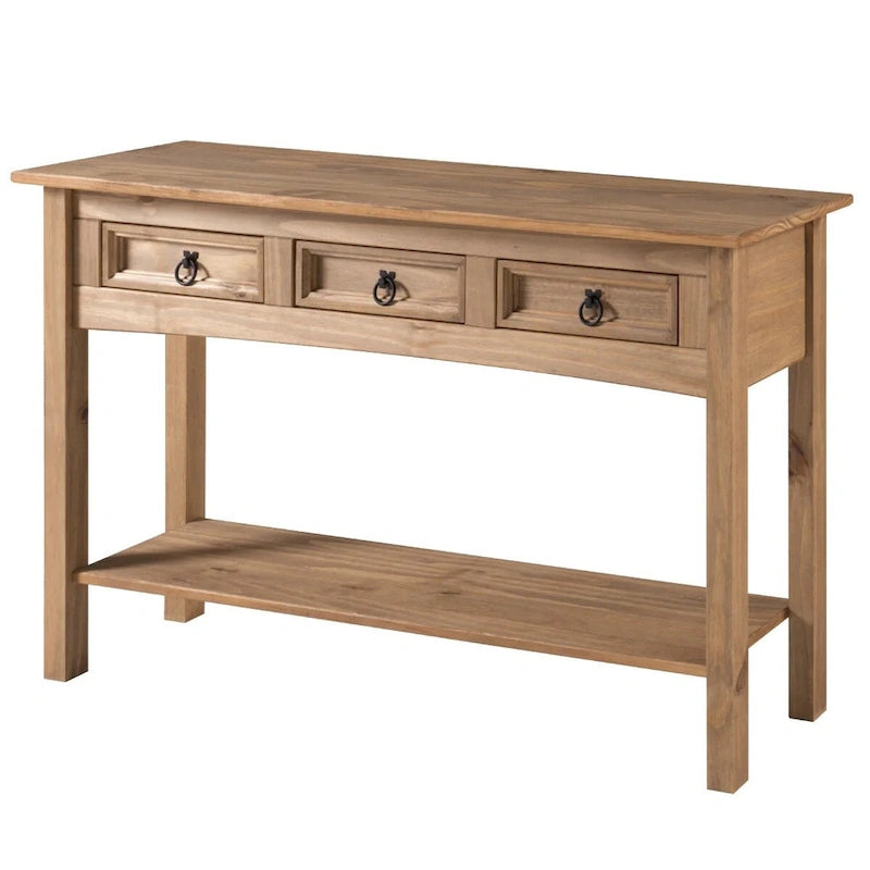 OS Home and Office Furniture Model COR933 Cottage Series Wood Three Drawer Hall Table Console in Corona Brown