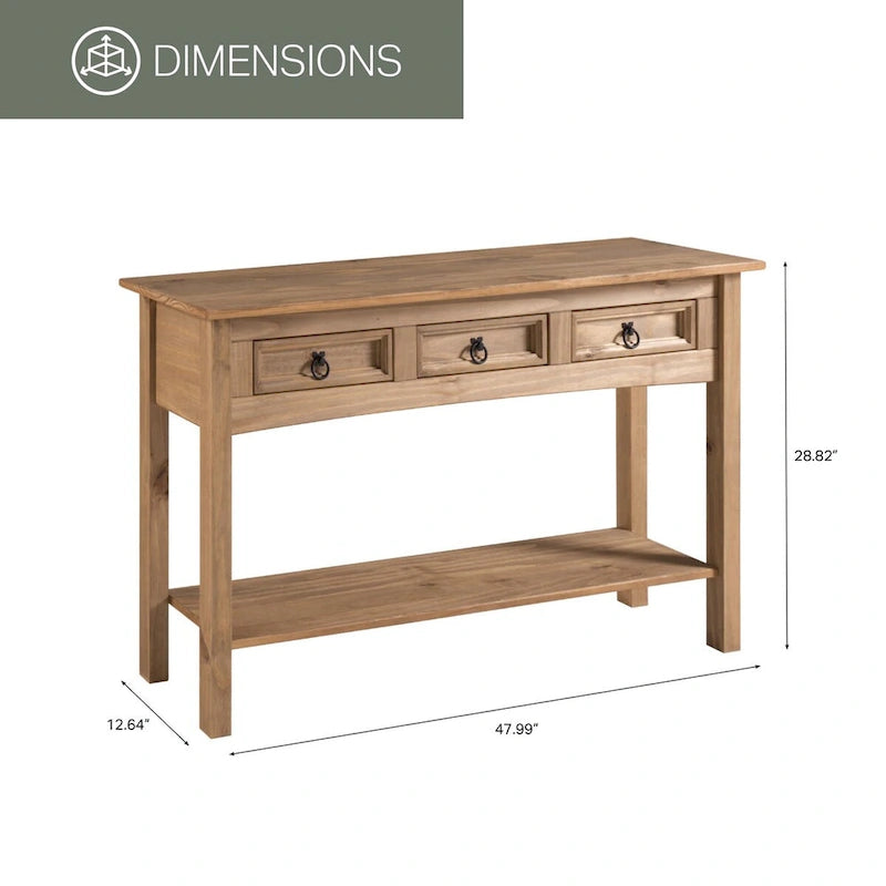 OS Home and Office Furniture Model COR933 Cottage Series Wood Three Drawer Hall Table Console in Corona Brown
