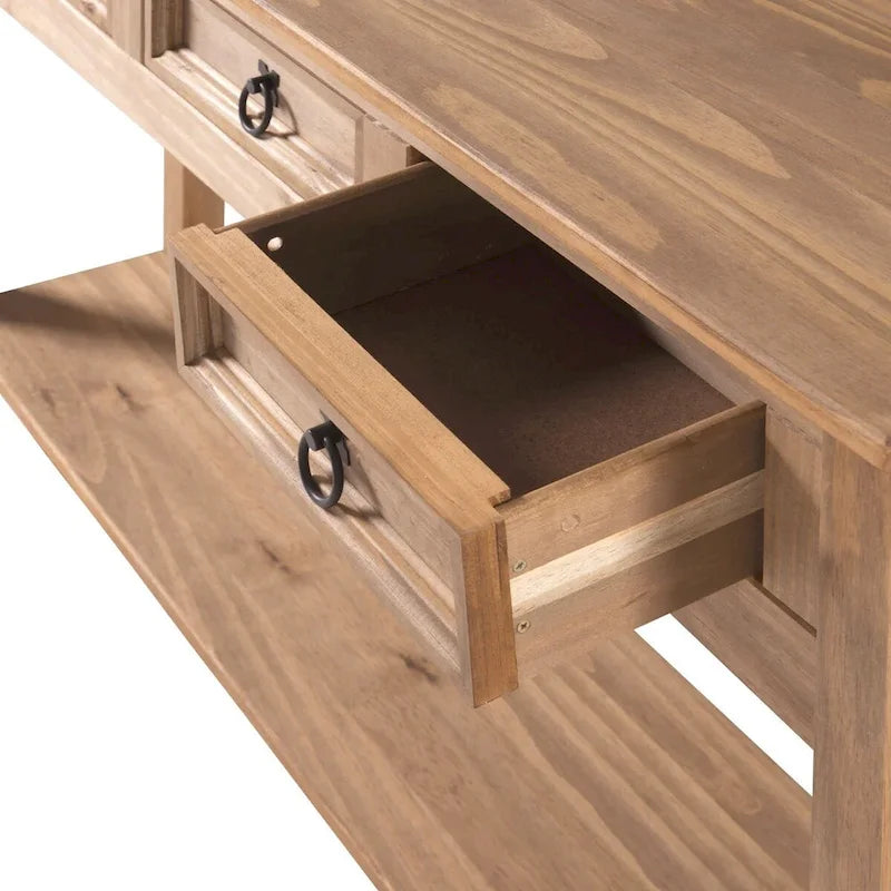 OS Home and Office Furniture Model COR933 Cottage Series Wood Three Drawer Hall Table Console in Corona Brown