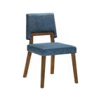 Yumi 23 Inch Dining Chair, Set of 2, Blue Fabric Seat, Walnut Brown