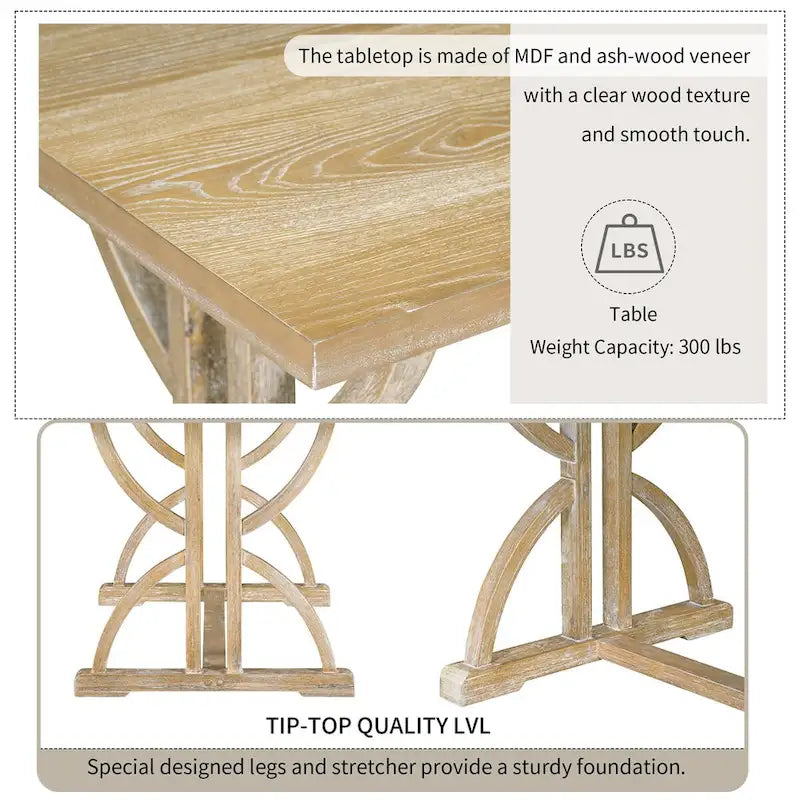 6-Piece Retro Rectangular Dining Table Set,Table with Unique Legs and 4 Upholstered Chairs & 1 Bench for Dining Room and Kitchen